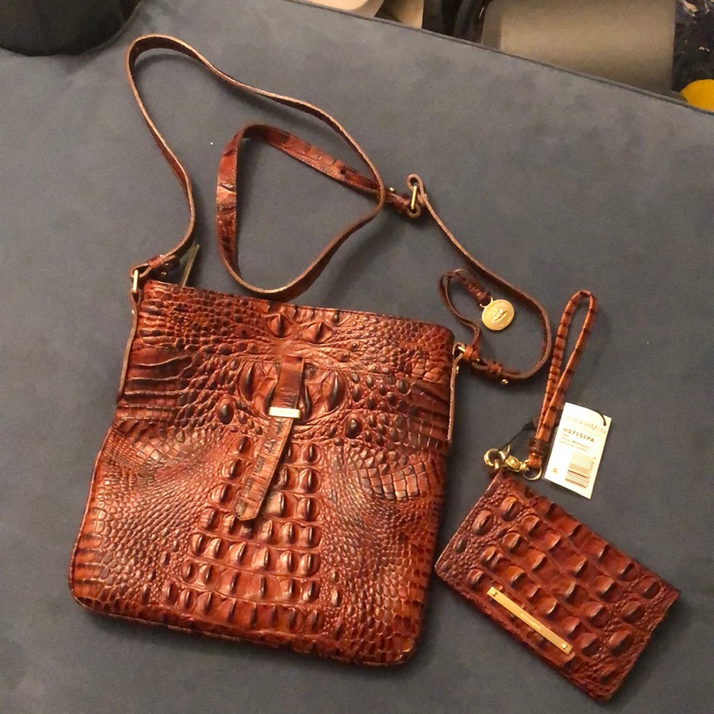 Brahmin Pecan Melbourne crossbody with NWT debi pecan Melbourne wallet